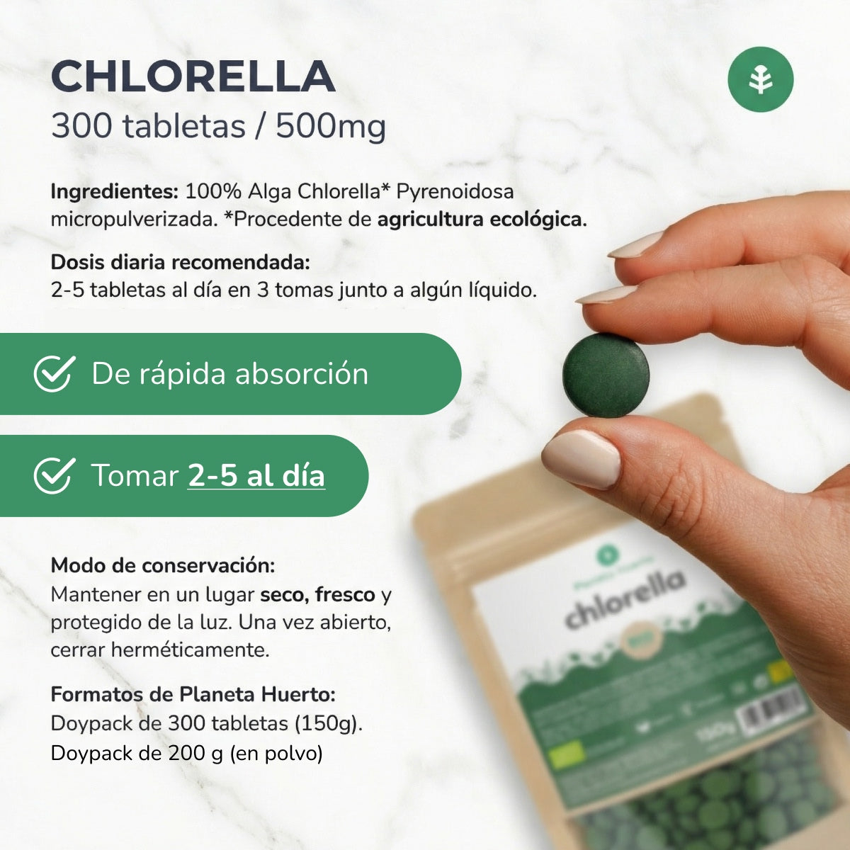 Clorela BIO Planeta Huerto 120 g, 300 comprimidos