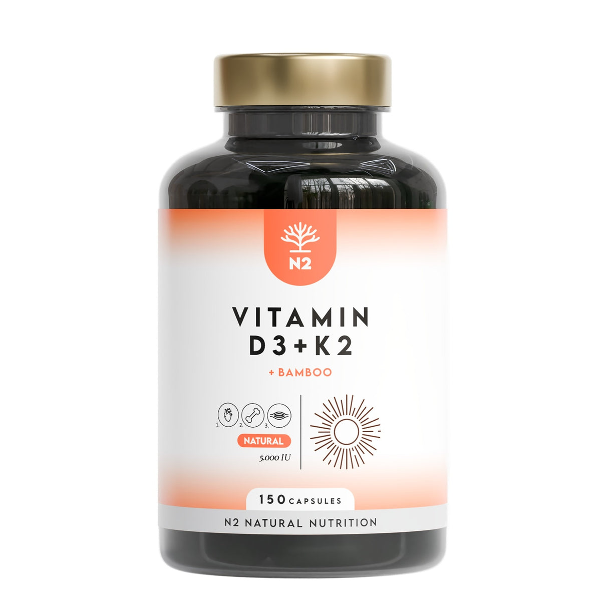 Vitamina D3 + K2 + Bambú 150 días Huesos N2 Natural Nutrition 150 cápsulas