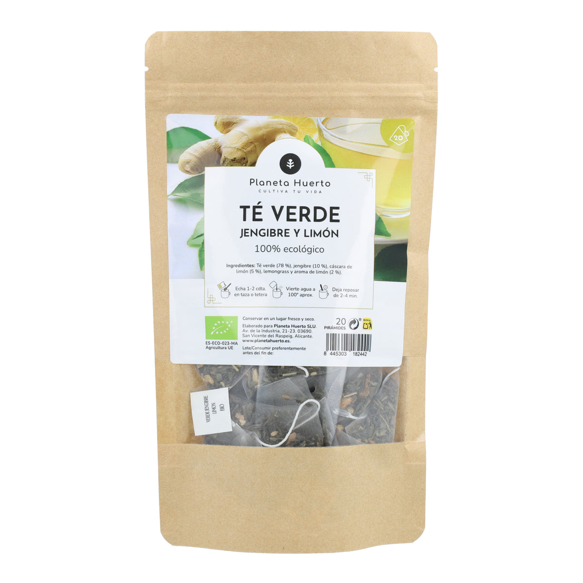 Chá Verde de Gengibre e Limão ECO Planeta Huerto 20 pirâmides