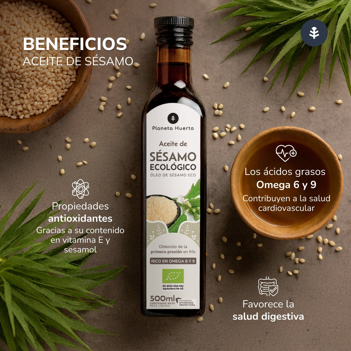 Óleo de Sésamo Prensado a Frio Planeta Huerto ECO 500 ml