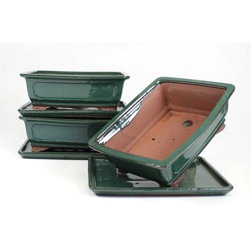 Vaso bonsai retangular 25 cm com pires verde