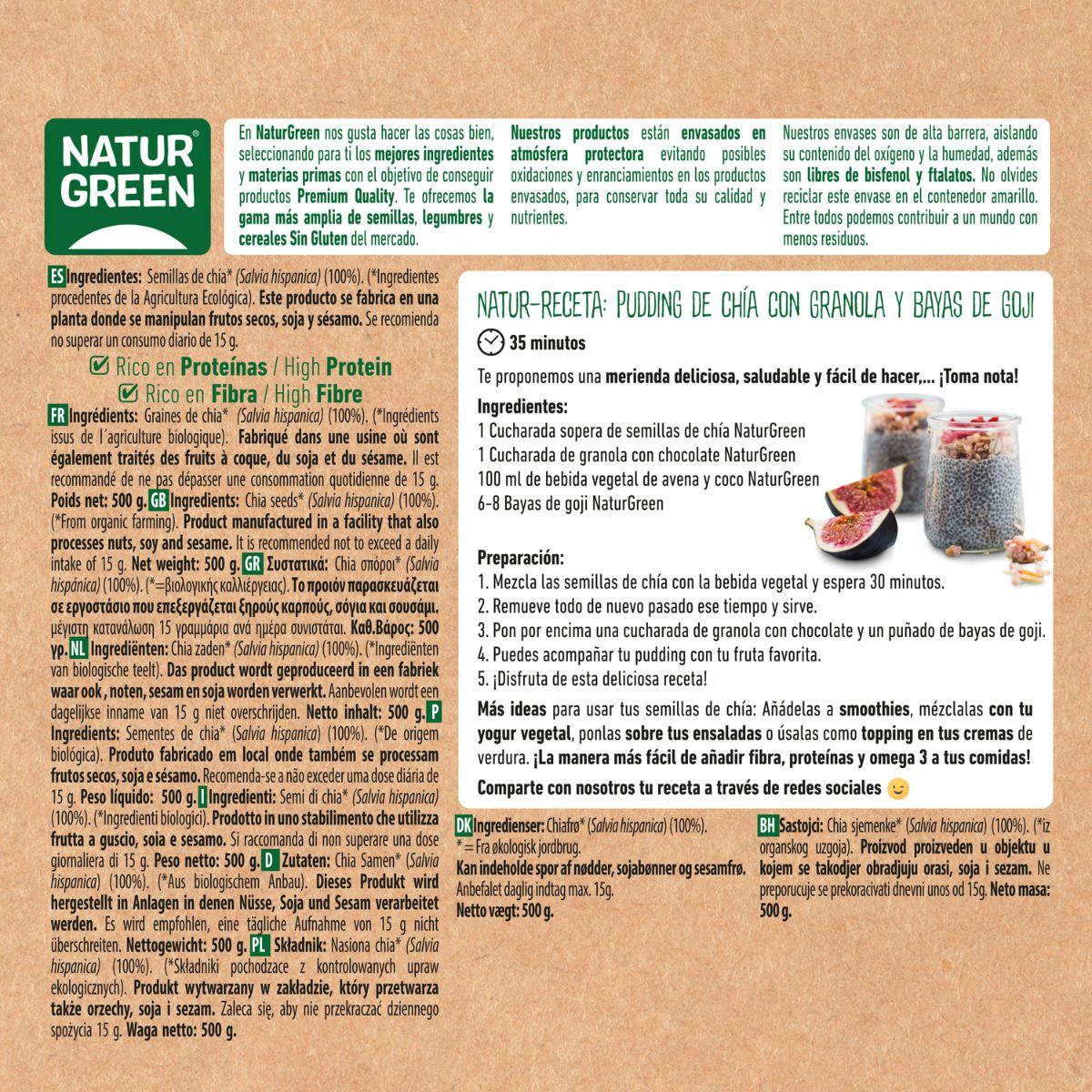 Sementes de Chia Biológicas NaturGreen 500 g