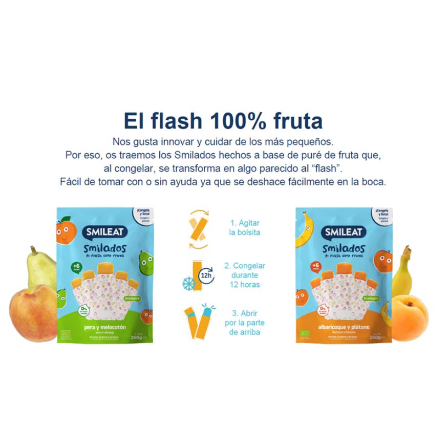 SMILADO Gelado Flash Orgânico de Damasco e Banana, 100% Fruta para Crianças SMILEAT