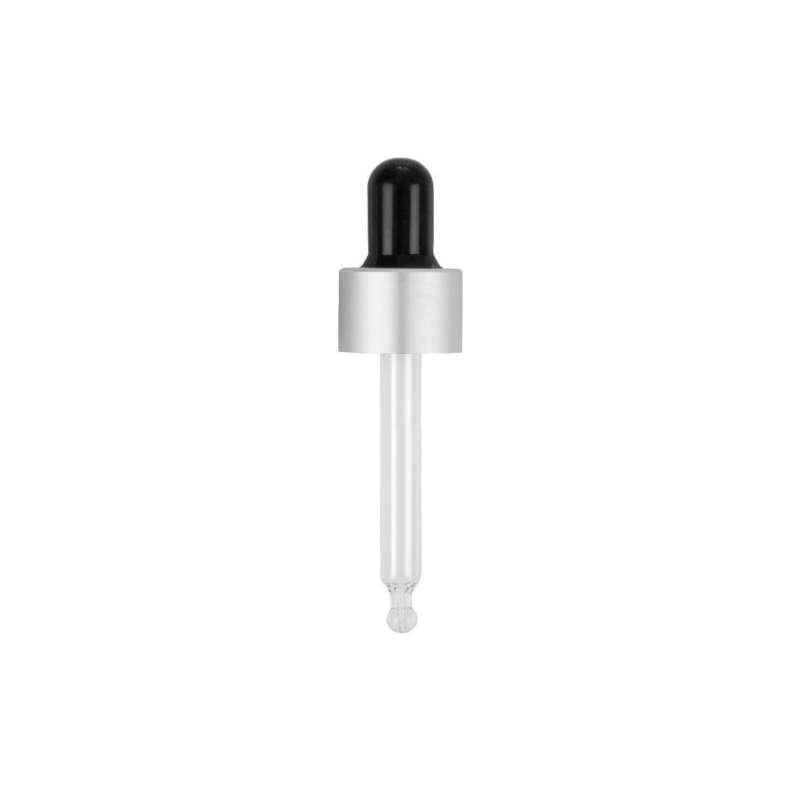 Pipeta conta-gotas preta - prateada com rosca de 18 mm para frasco de vidro Camassia de 50 ml