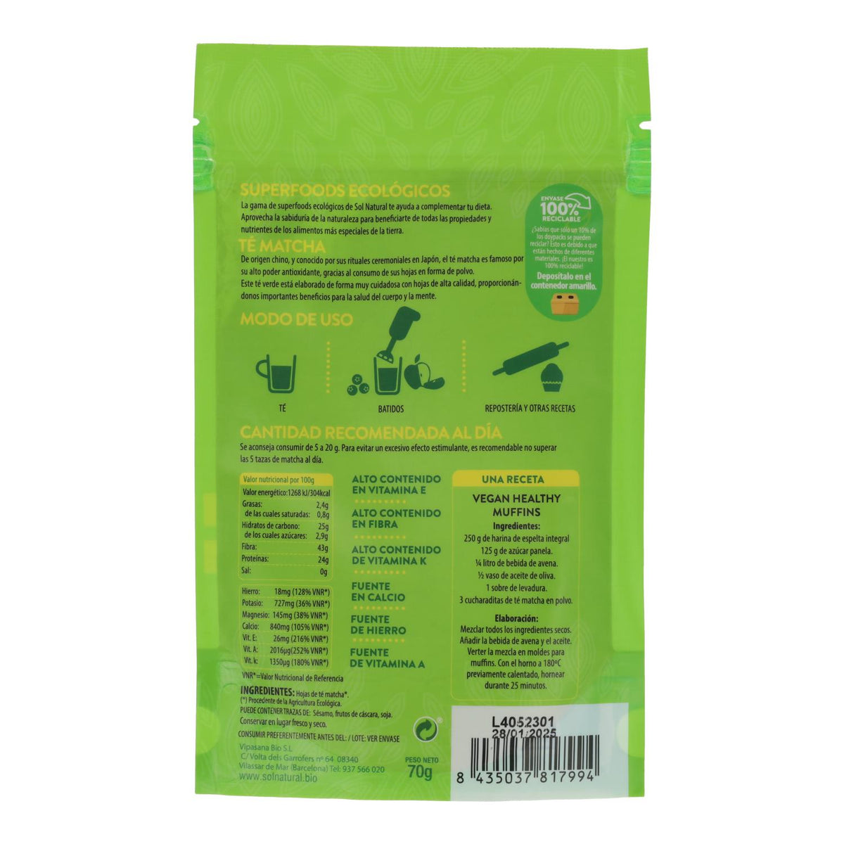 Chá Matcha em Pó Sol Natural 70 g