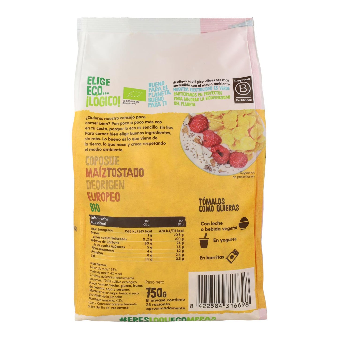Pack de 2 Maxi Packs de Flocos de Milho Biológico Torrado da Ecocesta, 750g
