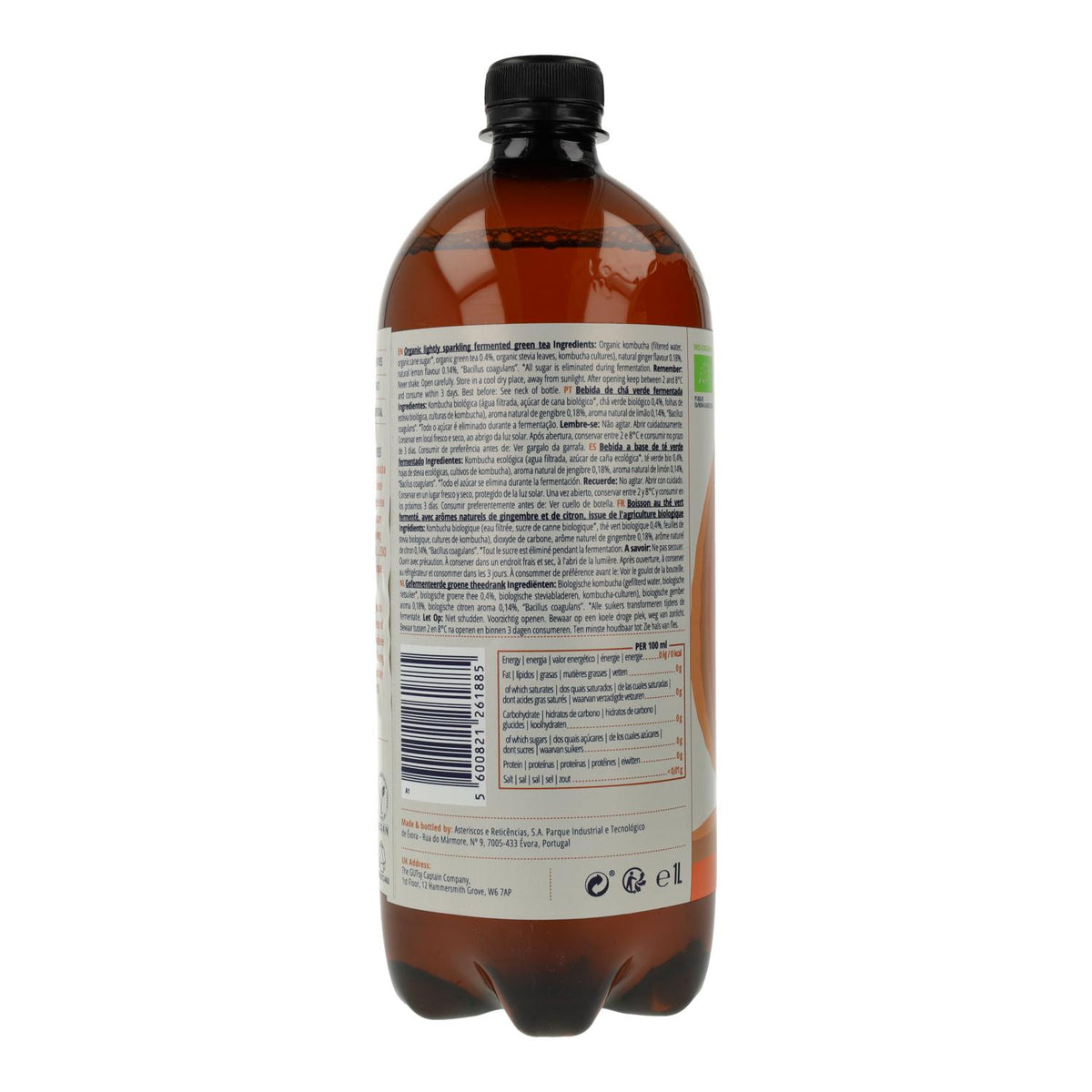 Captain Kombucha Zero Gengibre e Limão Bio 1 L
