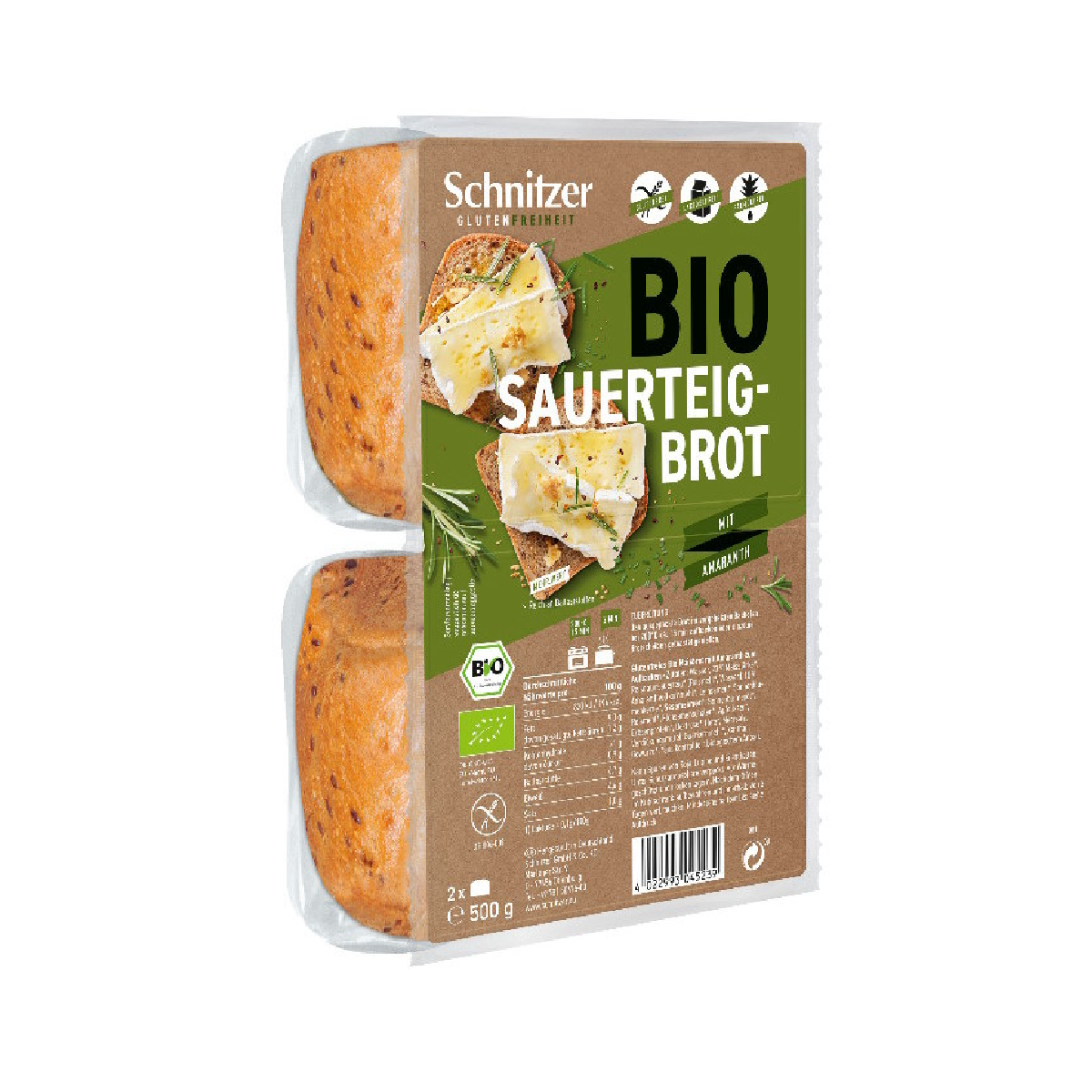 Pão de amaranto rústico biológico, sem glúten, Schnitzer 500 g