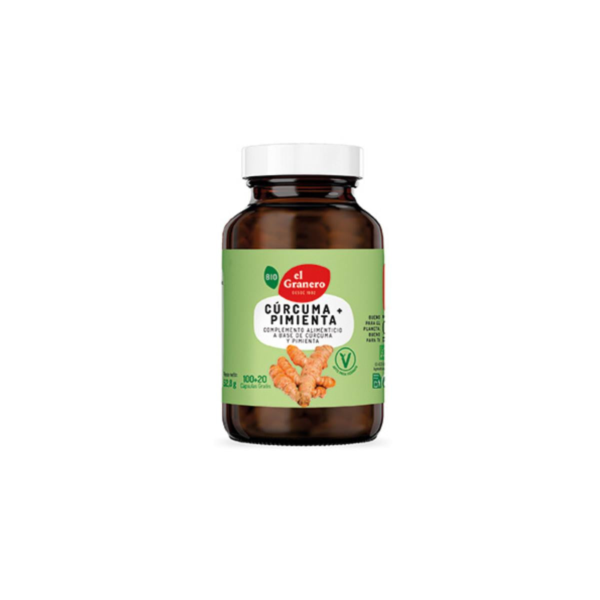 Cúrcuma e Pimenta Biológica El Granero, 120 cápsulas