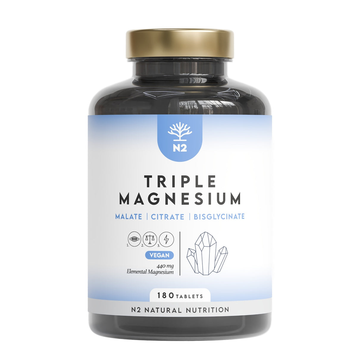 Triple Magnesio Citrato + Malato + Bisglicinato 90 días Relajación N2 Natural Nutrition 180 comprimidos