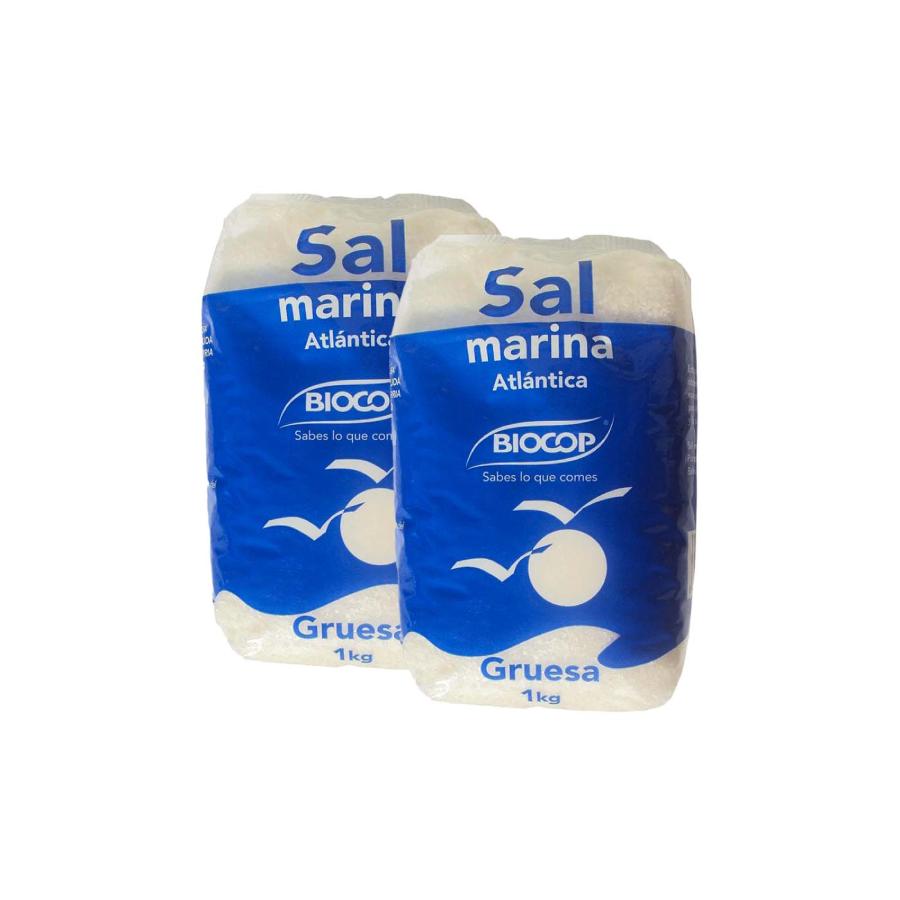 Embalagem de 2 sal marinho grosso do Atlântico Biocop 1kg