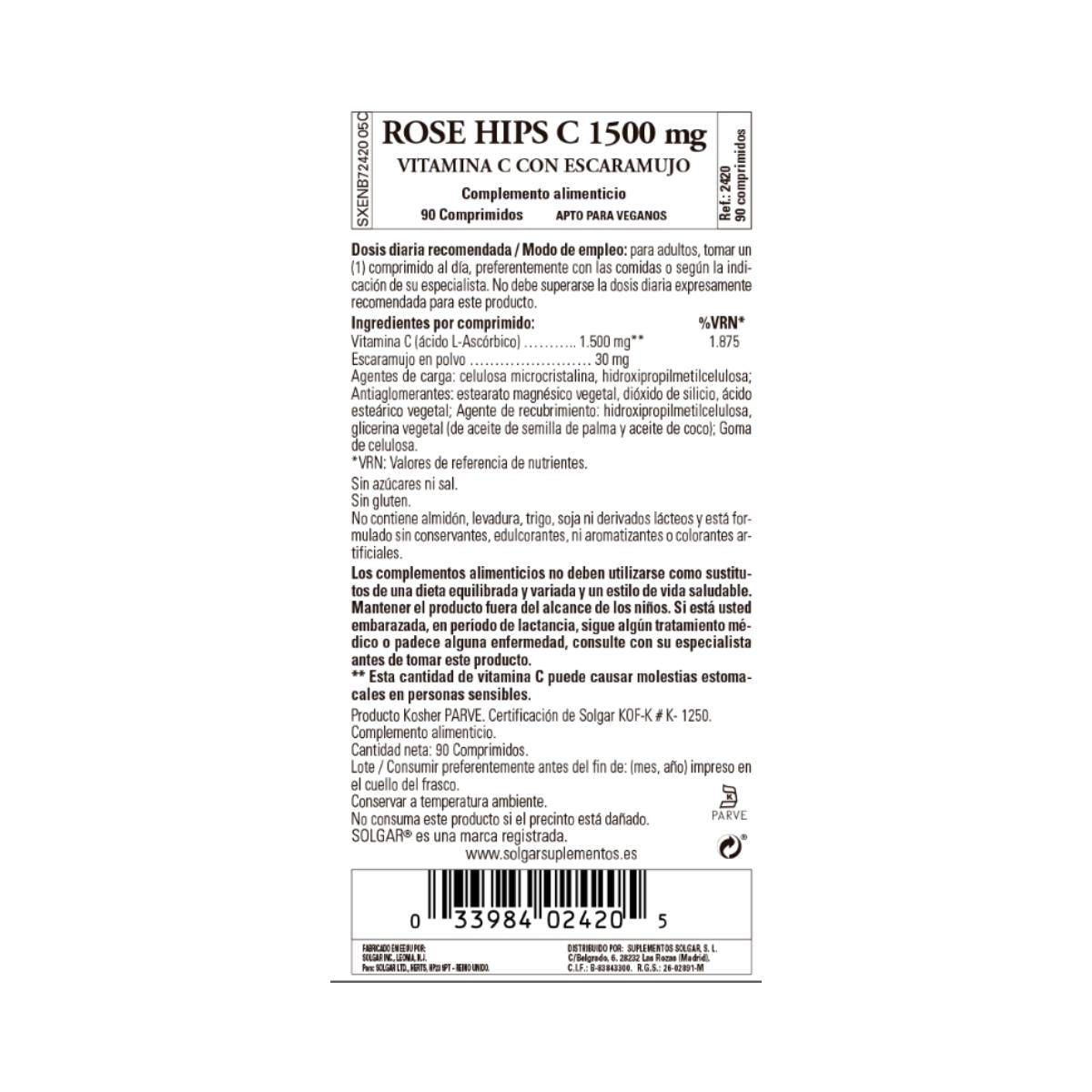 Vitamina C de Rosa Mosqueta com Rosa Mosqueta 1500 mg, 90 comprimidos