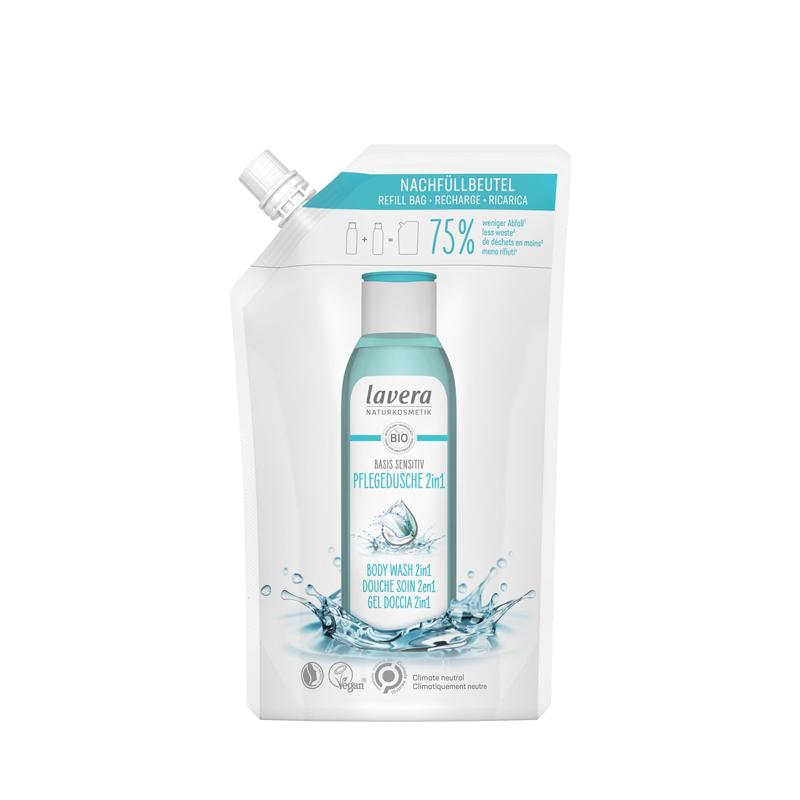 Recarga gel de banho e champô 2 em 1 base sensível, Lavera 500 ml