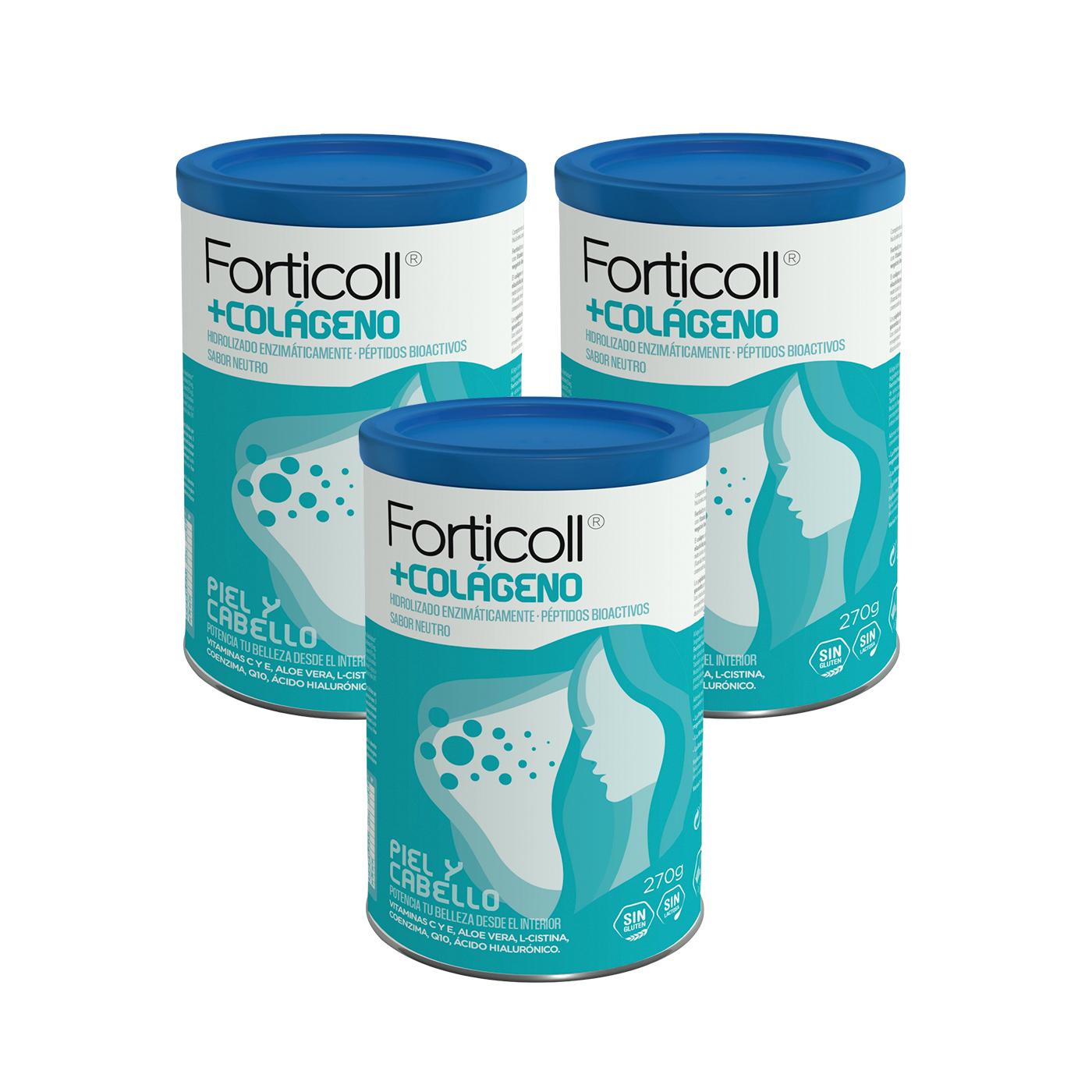 Embalagem de 3 Forticoll Colagénio para Pele e Cabelo, 270 g