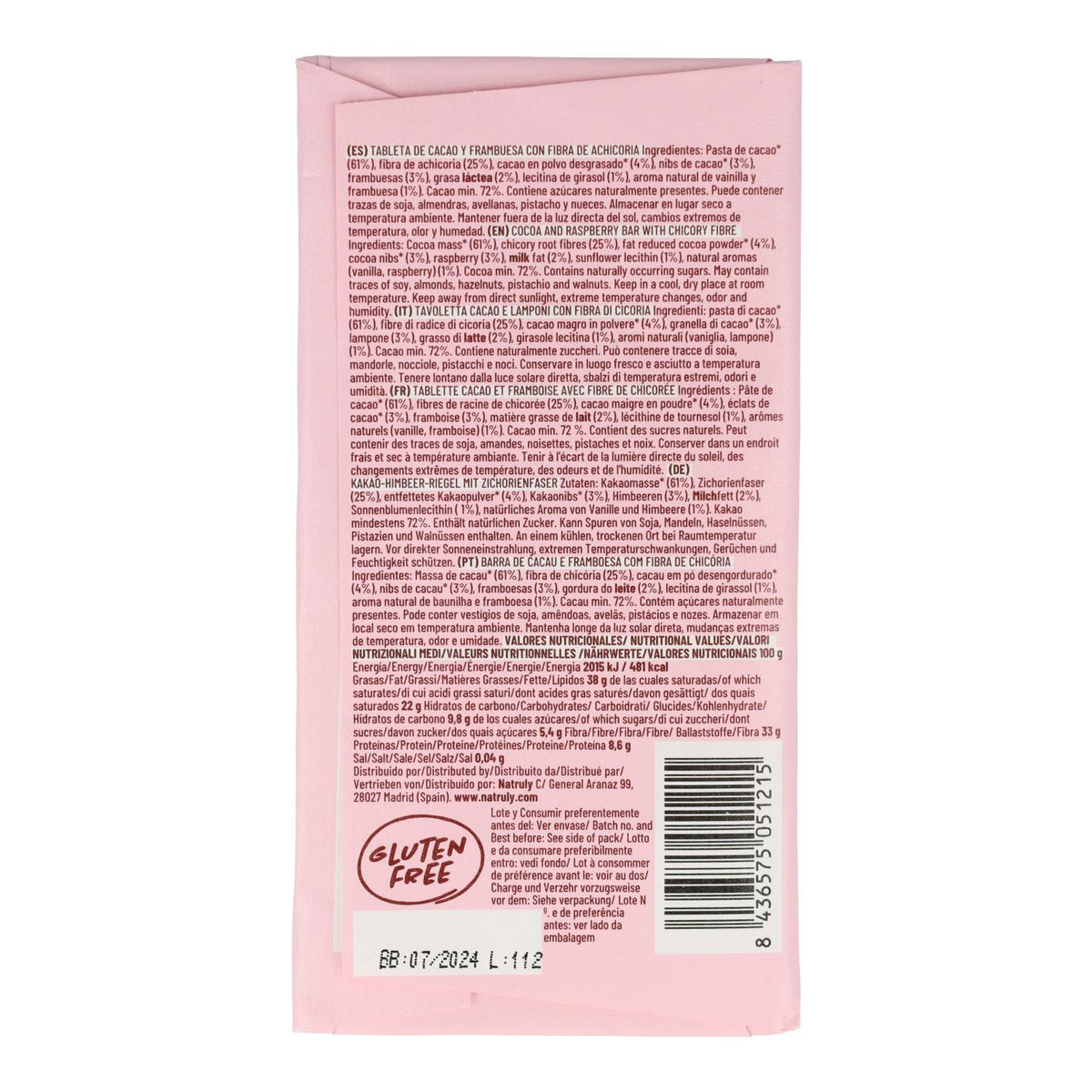 Chocolicious com framboesa e pepitas de cacau Natruly 85 gr