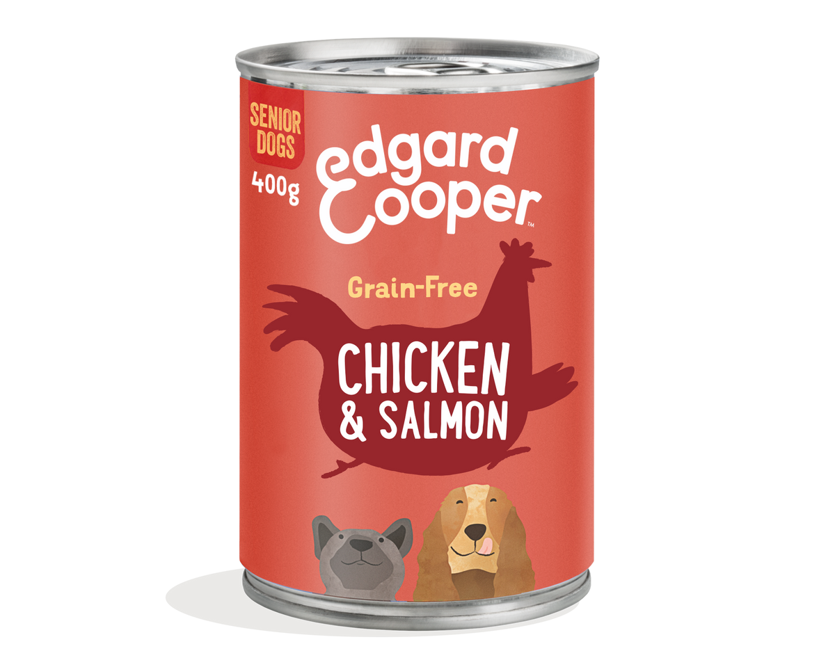 Lata de comida para perros senior con pollo y salmón sin cereales | Edgard & Cooper 400 g
