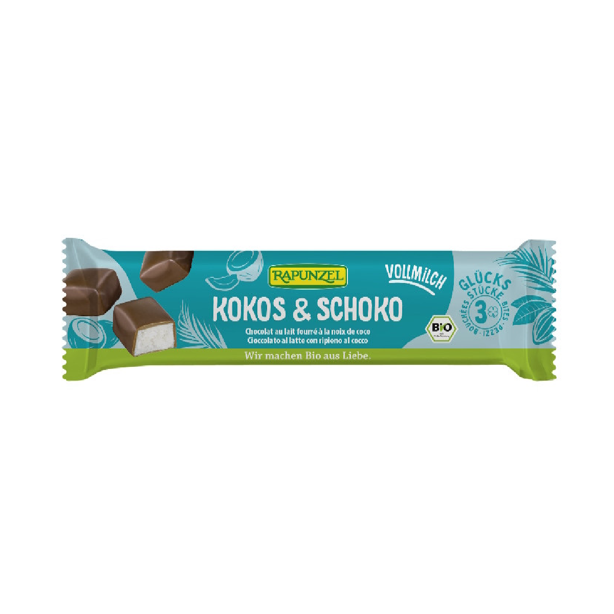 Barra de chocolate de leite e coco Rapunzel 50g