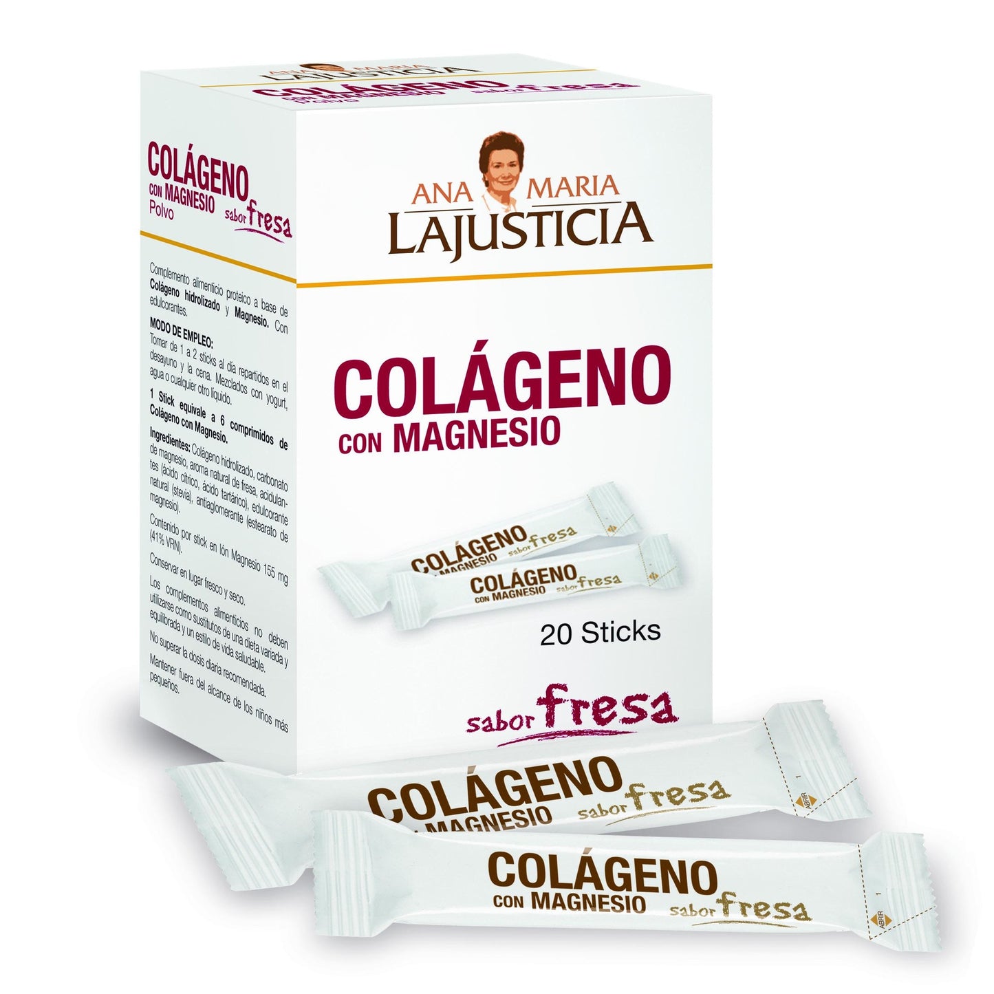 Colagénio com Magnésio sabor morango Ana María la Justicia, 20 palitos