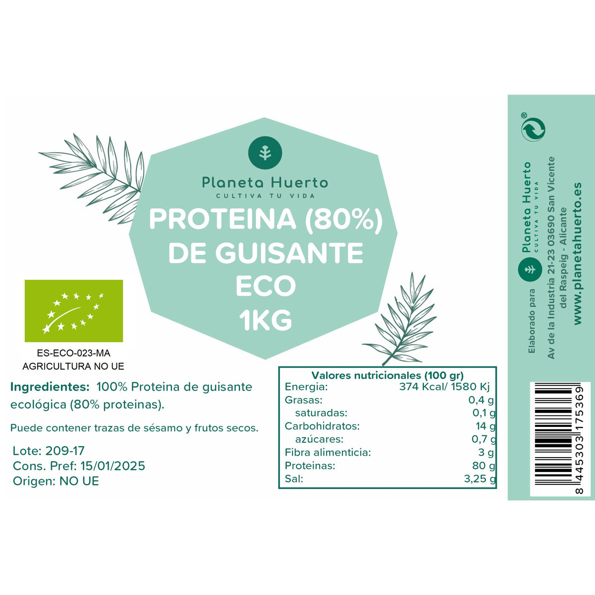 Proteína de Ervilha 80% ECO Planeta Huerto 1 kg