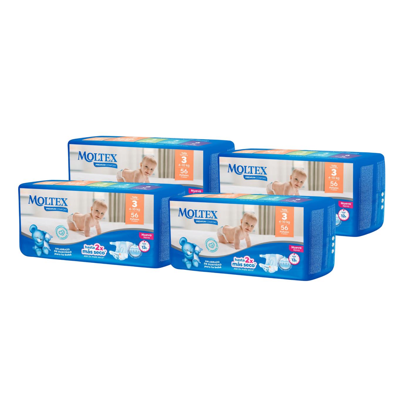 Embalagem de 4 Fraldas Moltex Premium Comfort T3 (4-10 kg) 56 Unidades