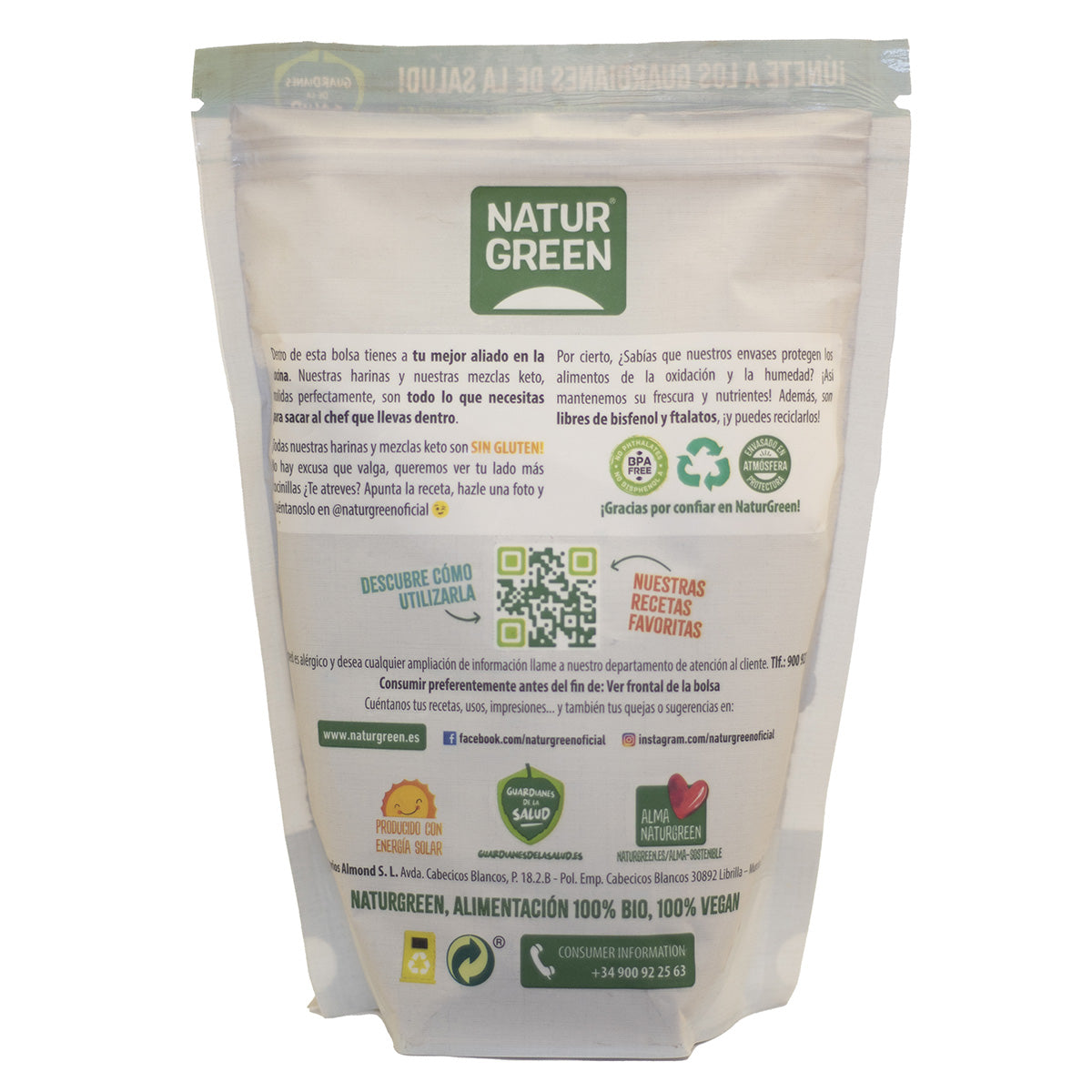 Farinha de Alfarroba Biológica Sem Glúten NaturGreen 500 g
