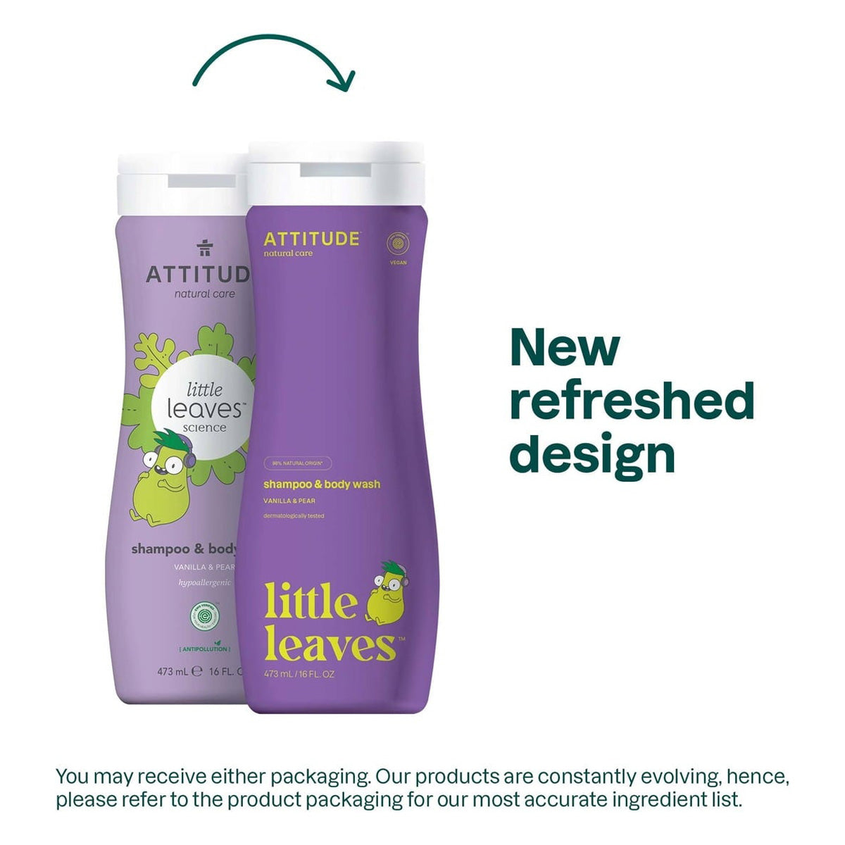 Sabonete líquido e champô infantil Little Leaves Vanilla and Pear, Attitude, 473 ml