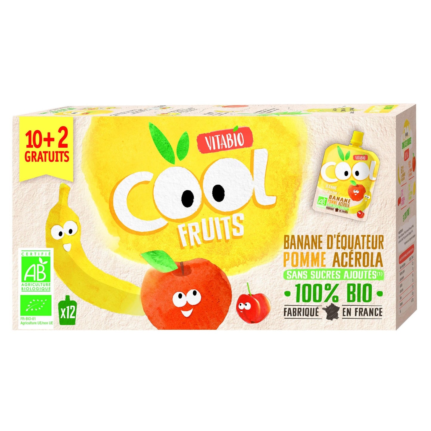 Pack de 12 unidades Cool Fruits Maçã e Banana 90g VITABIO
