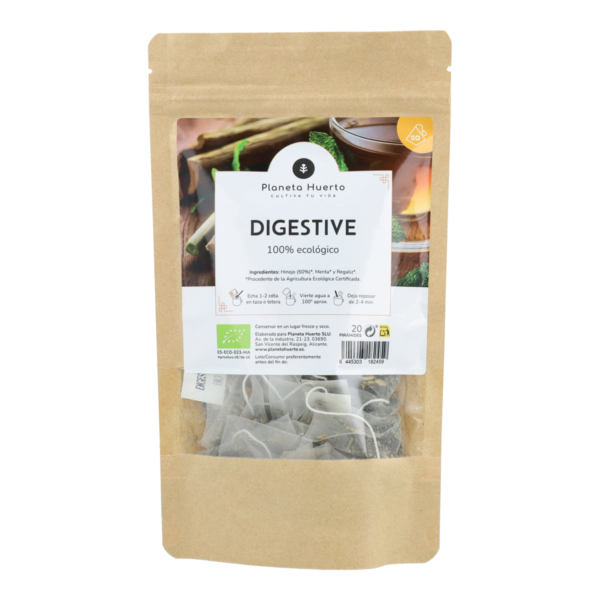 Infusão Digestiva ECO Funcho, Hortelã e Alcaçuz Planeta Huerto 20 pirâmides