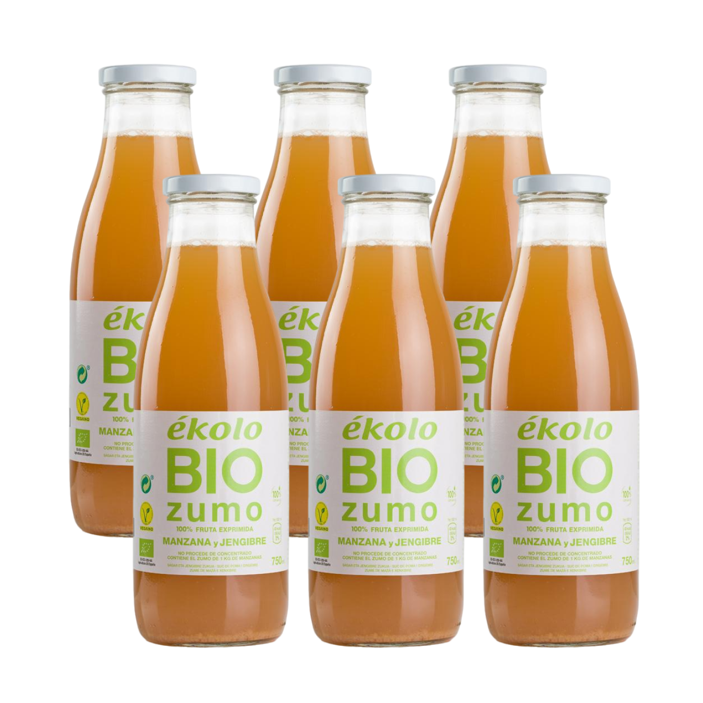 Embalagem de 6 sumos biológicos 100% de maçã e gengibre da Ékolo, 750 ml