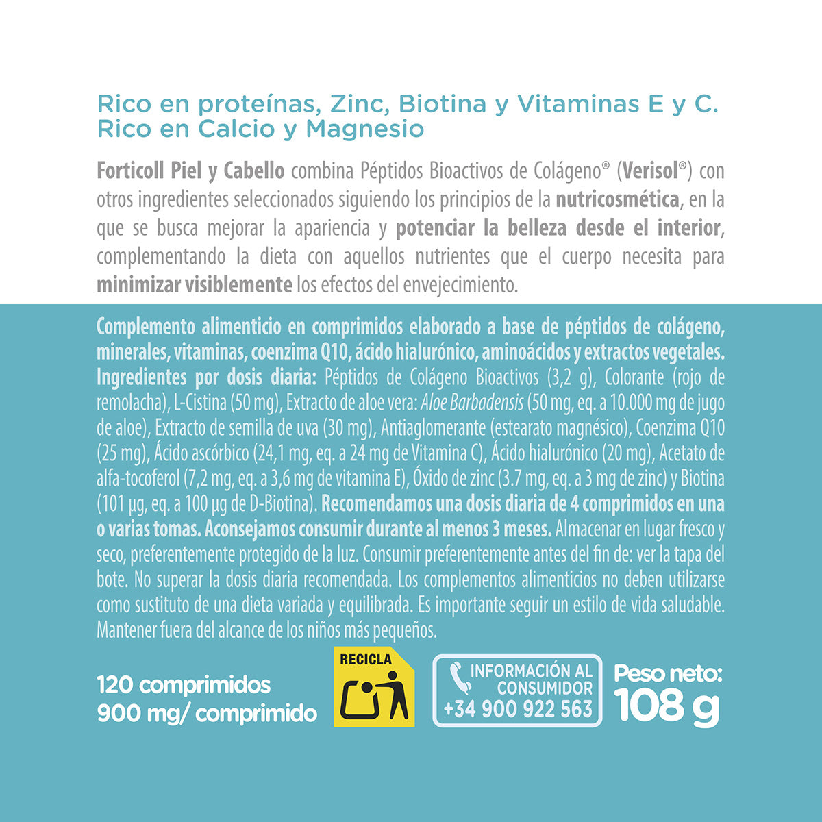 Colagénio Bioativo para Pele e Cabelo Forticoll 120 comprimidos