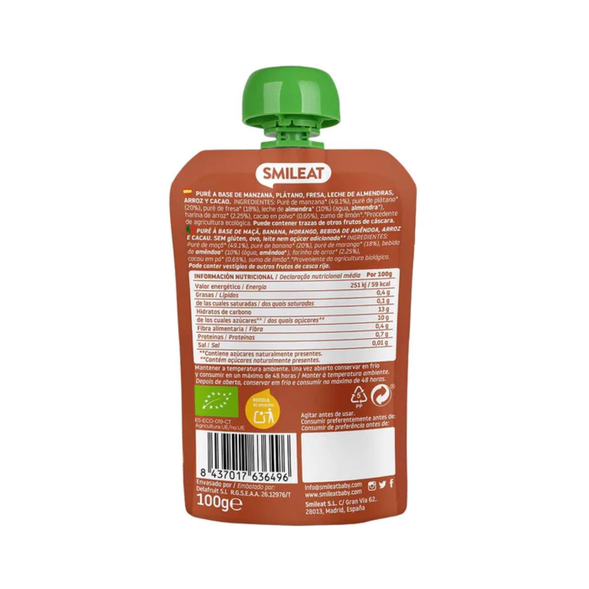 Smileat Amêndoa Biológica, Cacau e Morango, 100g