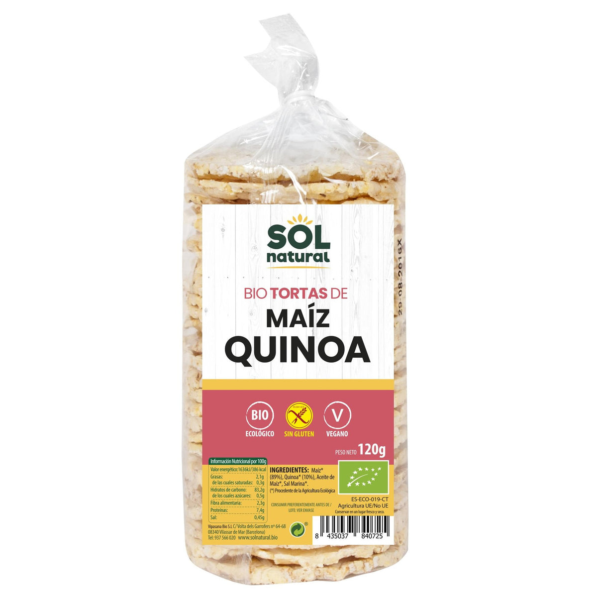 Bolinhos de Milho Biológicos Sem Glúten com Quinoa Sol Natural 120 g