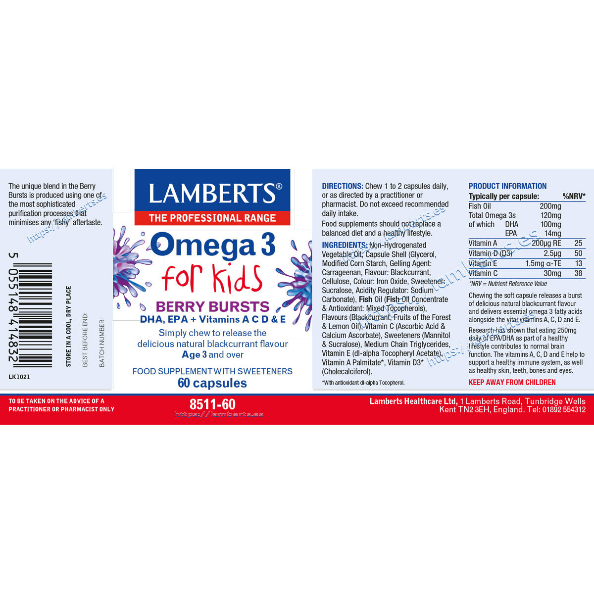 Ómega 3 para crianças, Lamberts, 60 cápsulas