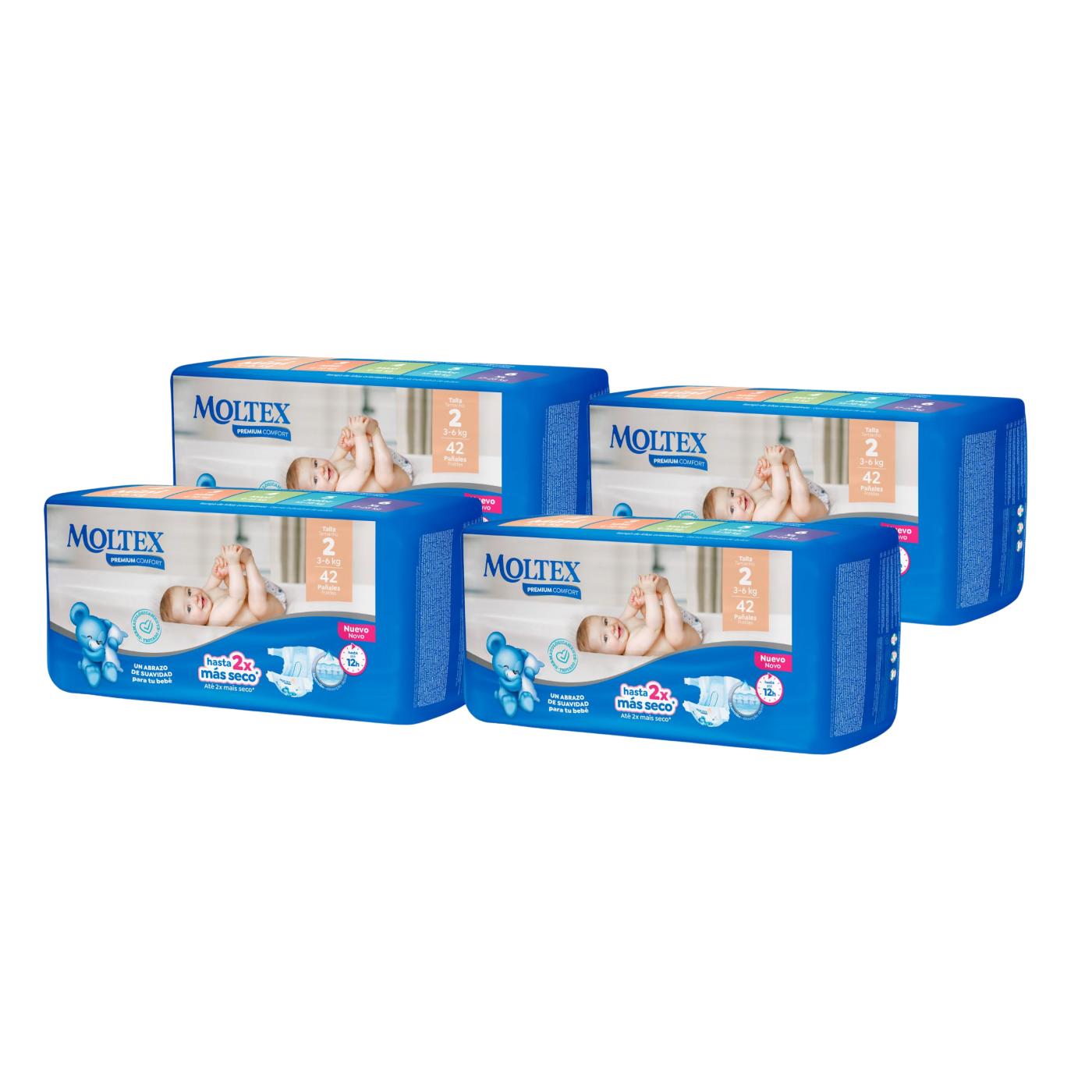Embalagem de 4 fraldas Moltex Premium Comfort T2 (3-6 kg) 42 unidades