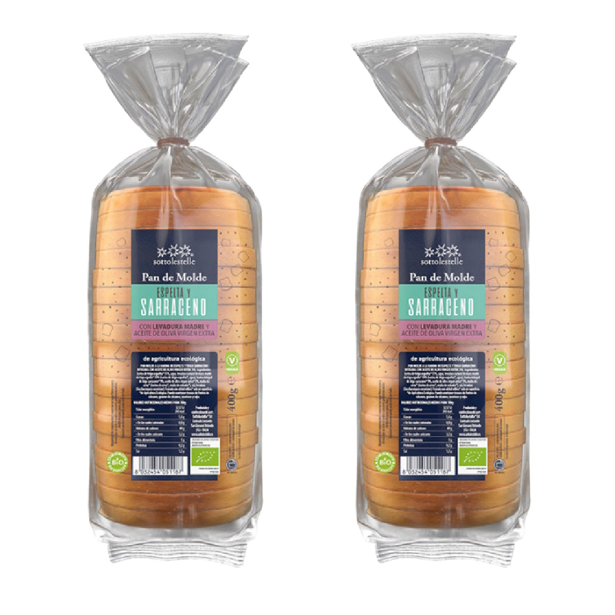 Embalagem de 2 Pães de Espelta e Trigo Sarraceno Sottolestelle 400g