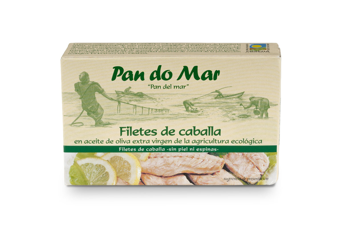 Filetes caballa en aceite de oliva ecológico en Lata Pan do Mar 120g
