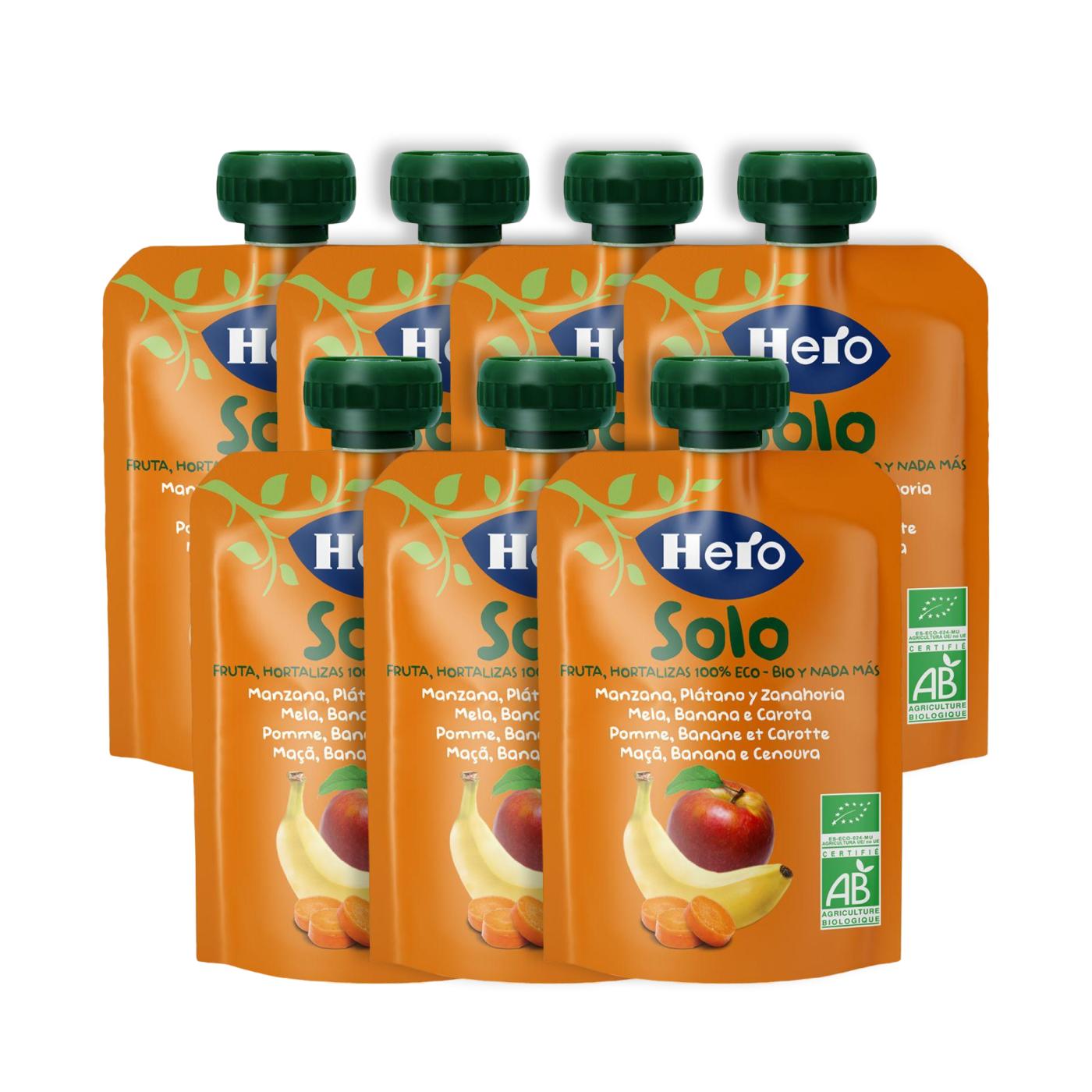 Pack x7 Sacos de Maçã, Banana e Cenoura 100% Eco 100 g - Hero Solo