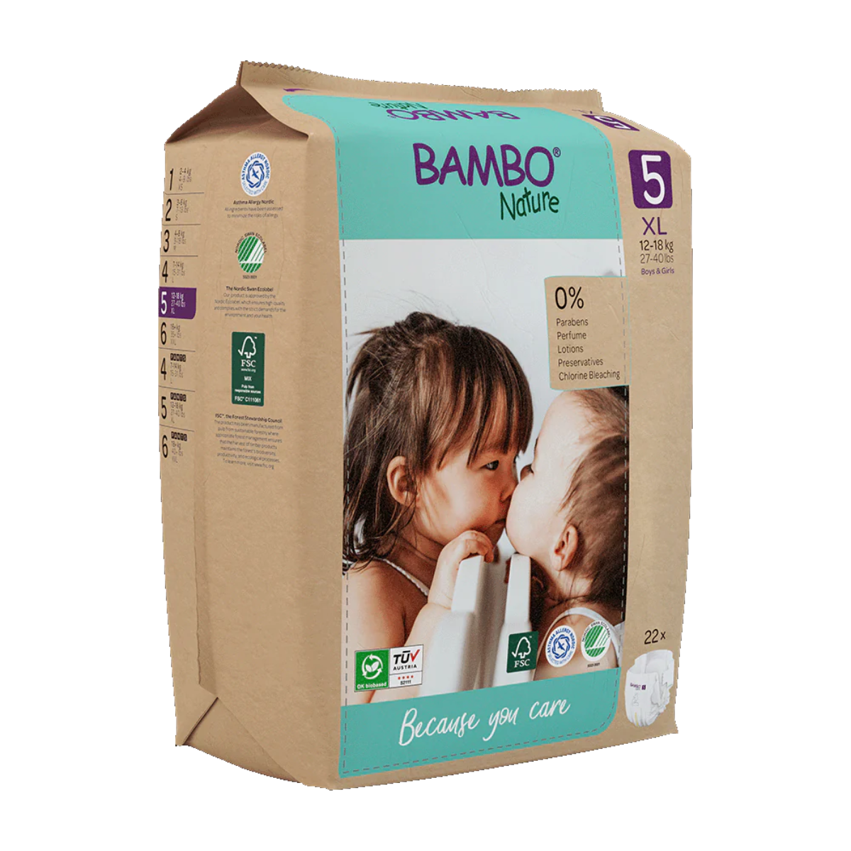 Embalagem de 6 fraldas Bambo Nature T5 (12-18 kg) 22 unidades