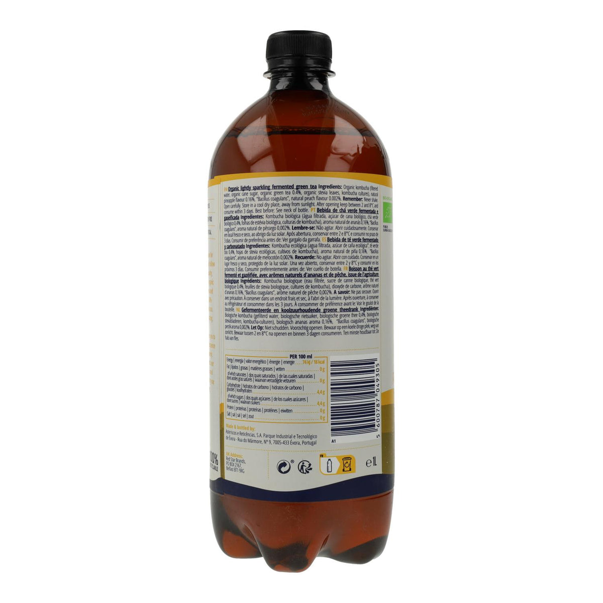 Captain Kombucha Kombucha Biológico de Ananás e Pêssego 1 L