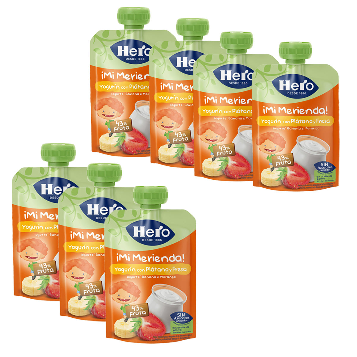 Pack 7x Yogurin Banana Morango Hero 100g