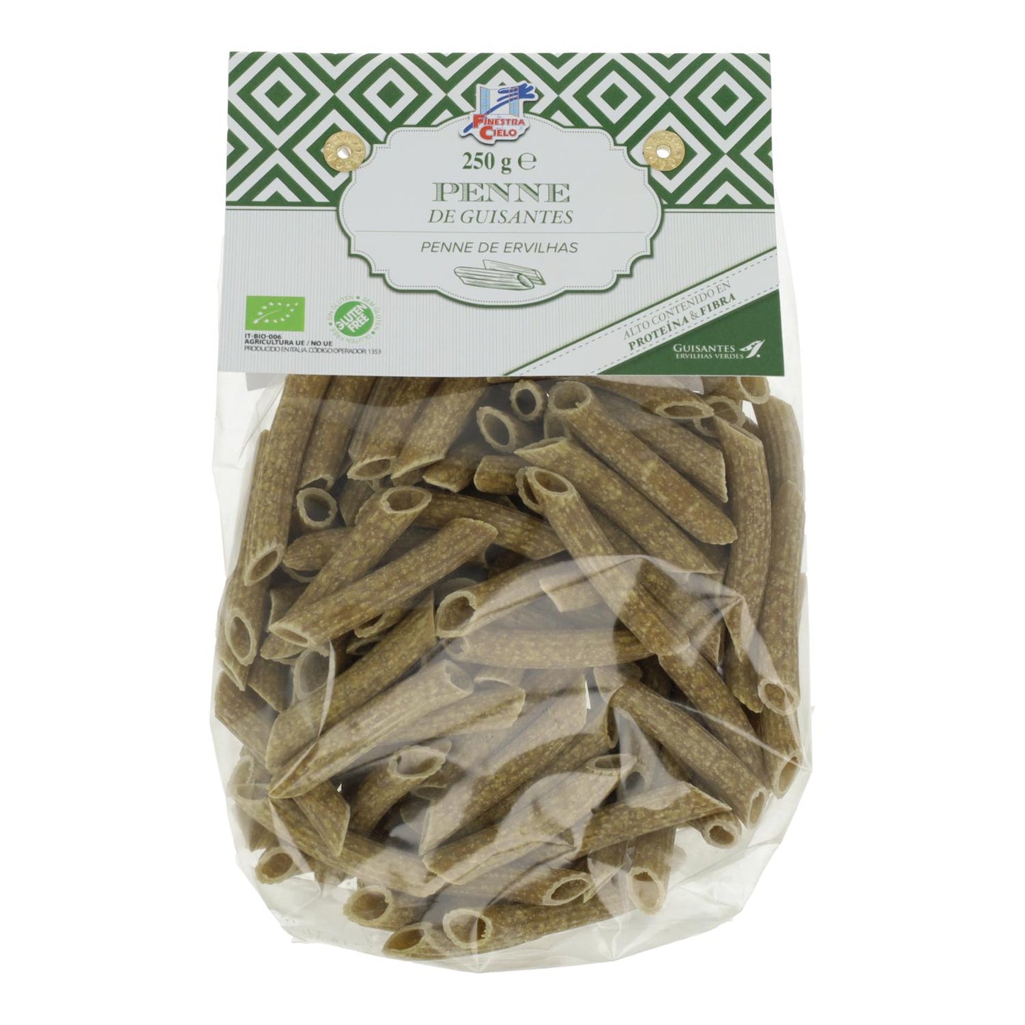 Noodles Penne de Ervilha Verde Biológico La Finestra Sul Cielo 250 g