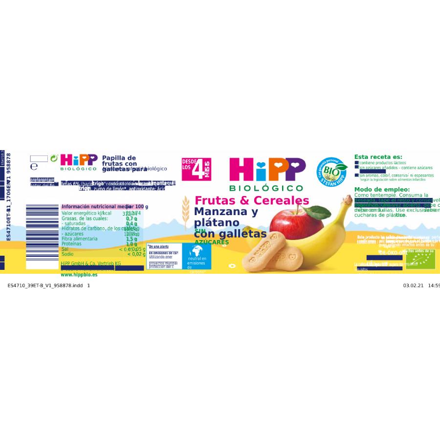 Pote de Maçã e Banana Biológica com Bolachas +4 Meses HiPP 190 g