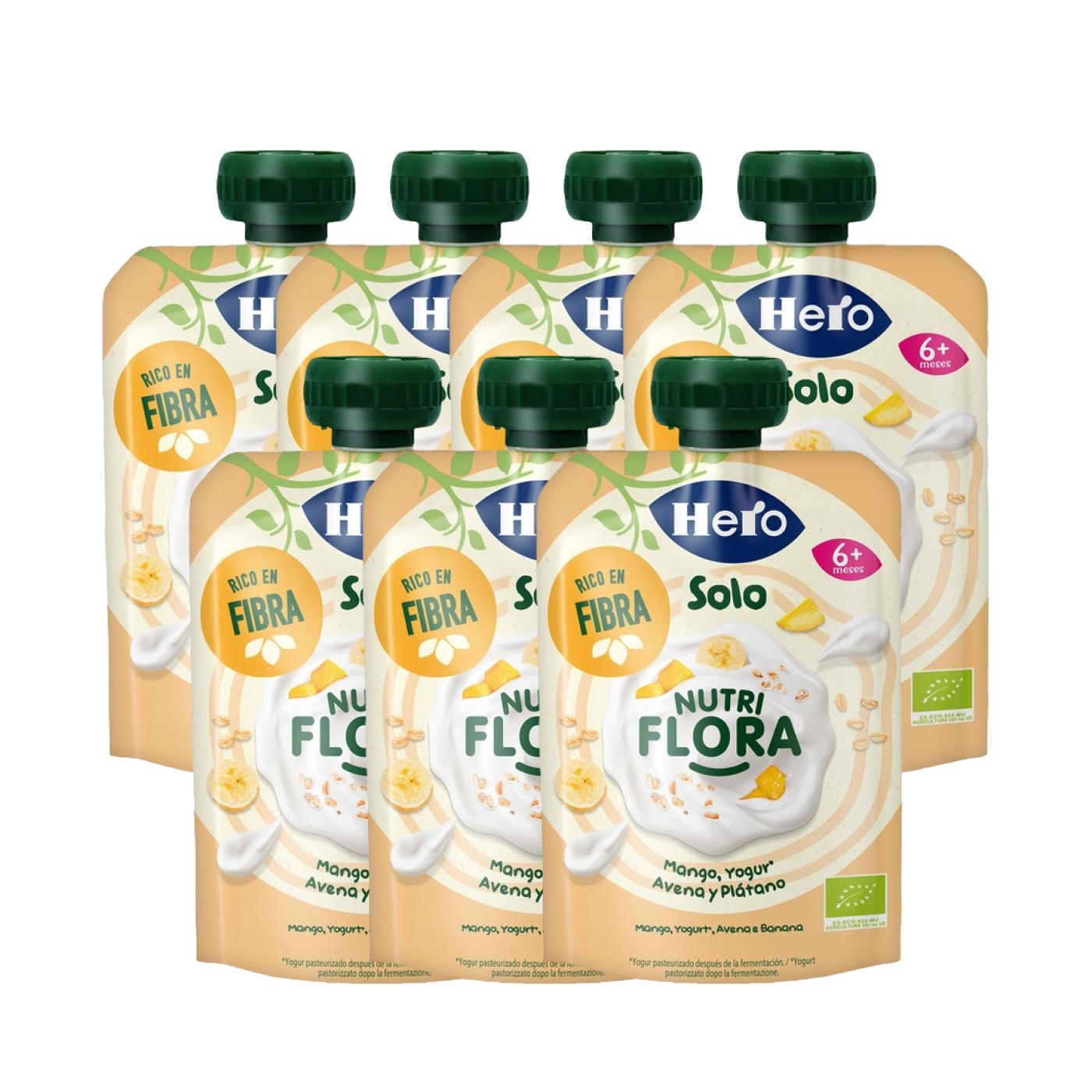Pack x7 saquetas Nutri Flora de manga, iogurte, aveia e banana 100 g - Hero Solo