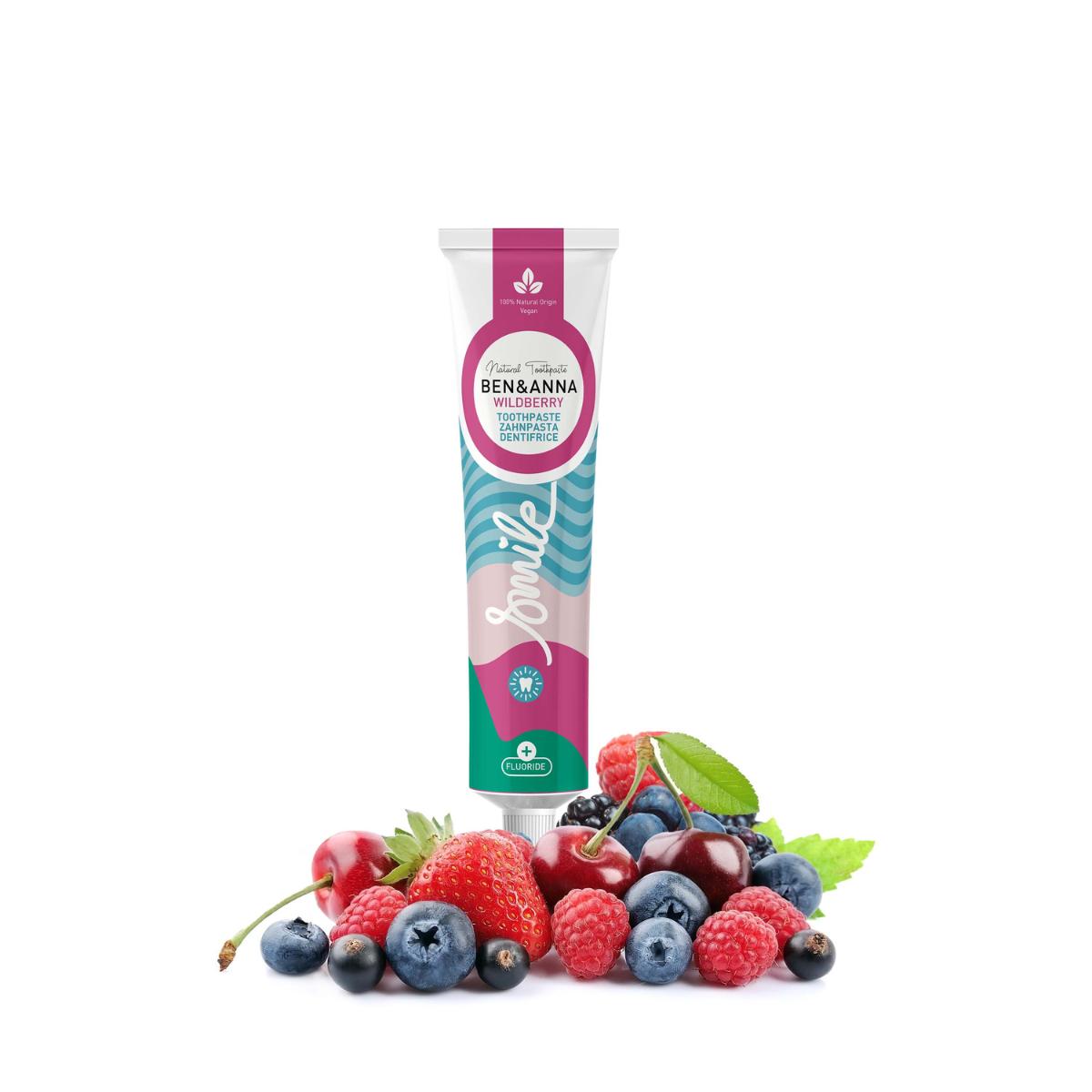 Ben & Anna Pasta de dentes com flúor Wildberry tubo de 75ml