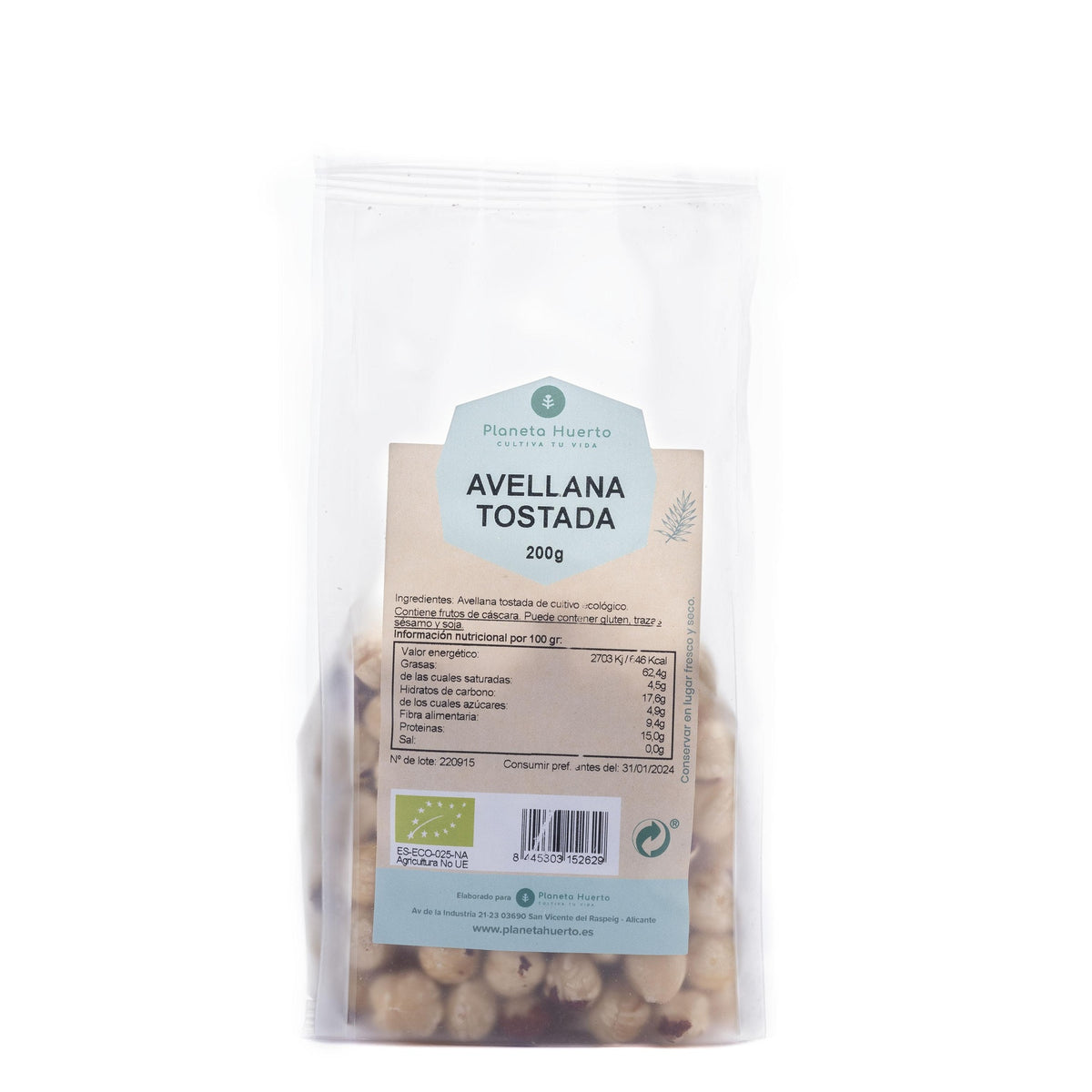 Avelãs torradas biológicas Planeta Huerto 200 g
