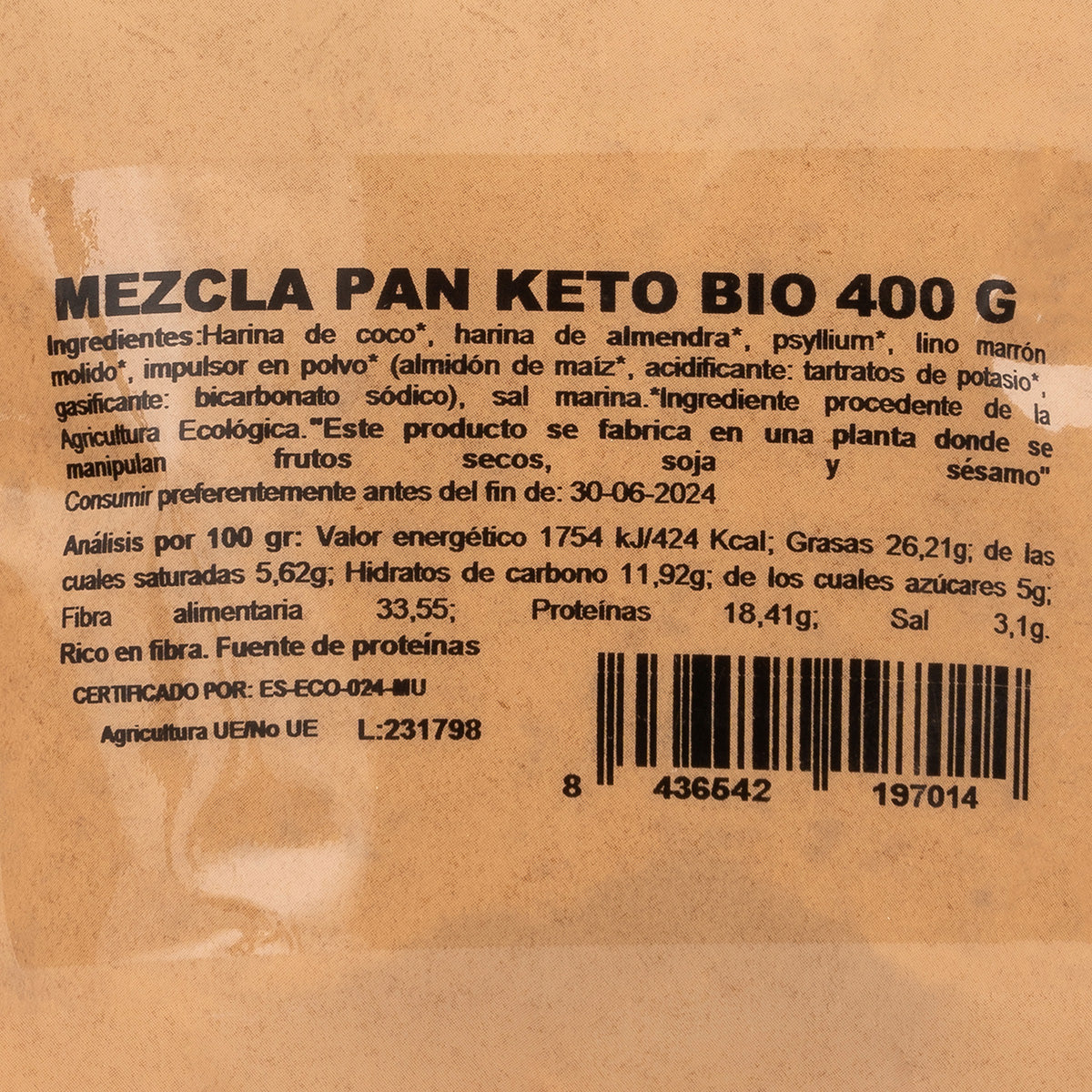 Mistura de farinha para pão cetogénica sem glúten NaturGreen 400g