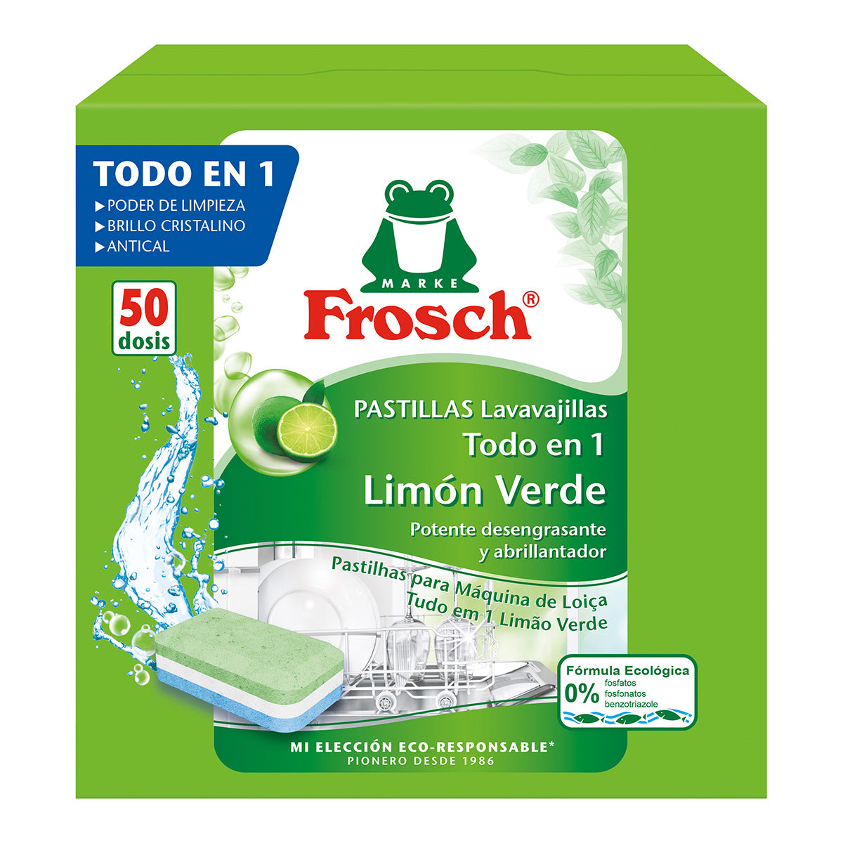 Pastilhas Lava-Louça Tudo em 1 Limão Frosch 50 unidades