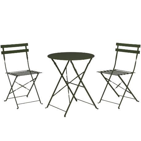 Conjunto de mesa dobrável 60 cm + 2 cadeiras bistrô verde