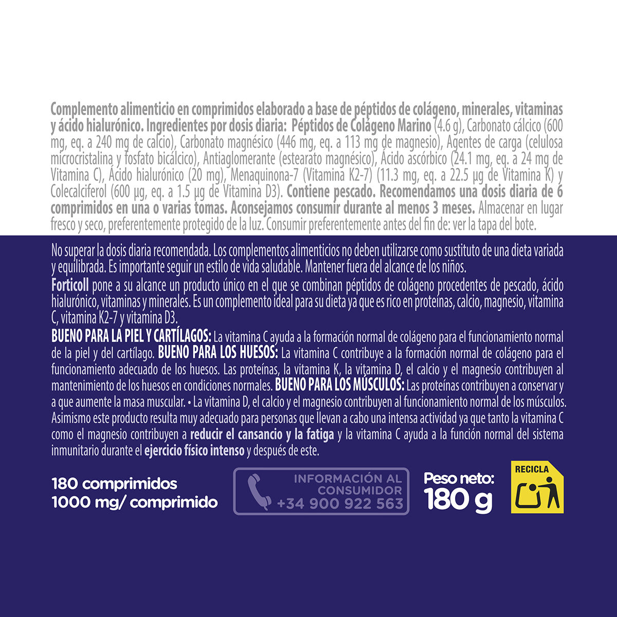 Colagénio Marinho Forticoll, 180 comprimidos