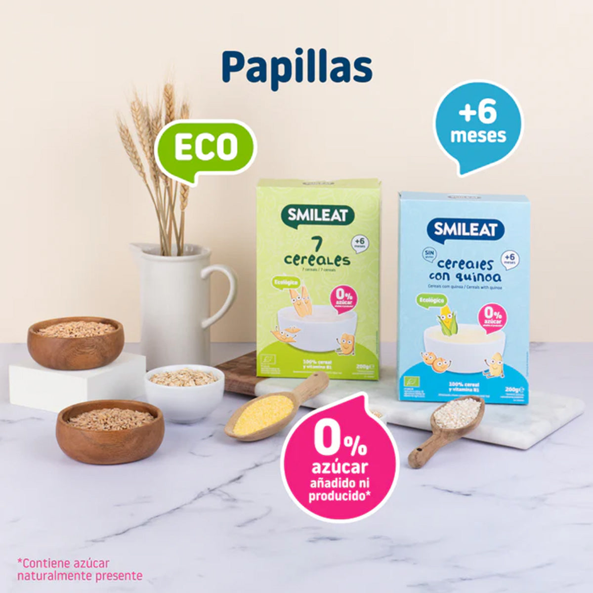 Papa de Cereais Biológicos Sem Glúten Smileat com Quinoa, 200g
